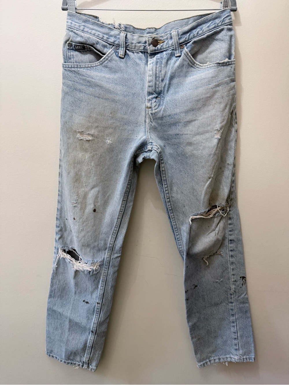 Vintage 90s LEE Denim Jeans Distressed Thrashed Painters Work Wear Pants 30x31